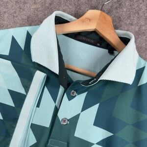 Greyson Polo Shirt Mens XL Blue Geometric Print Golf Performance Stretch Aztec